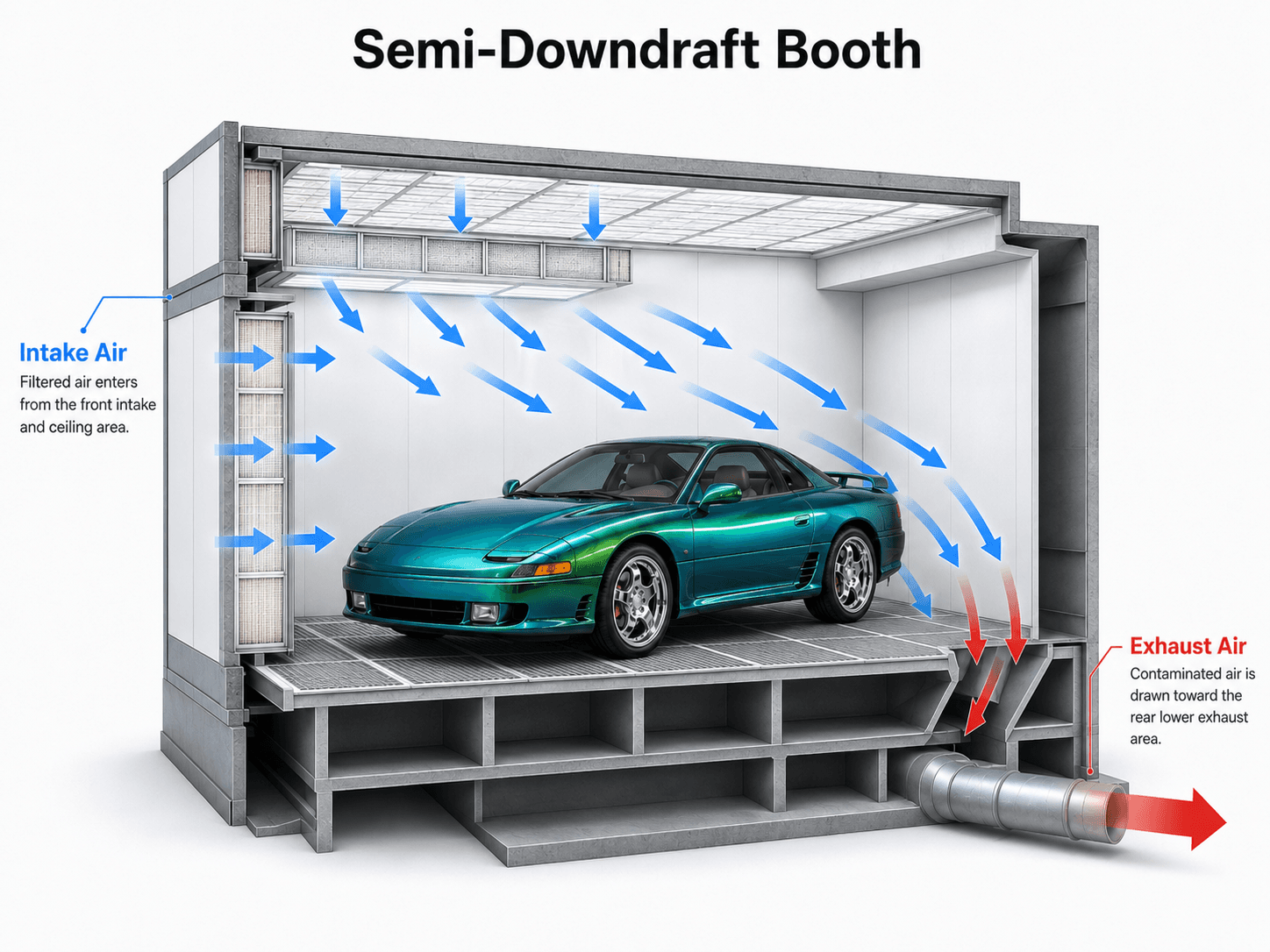 Semi-downdraft booth diagram